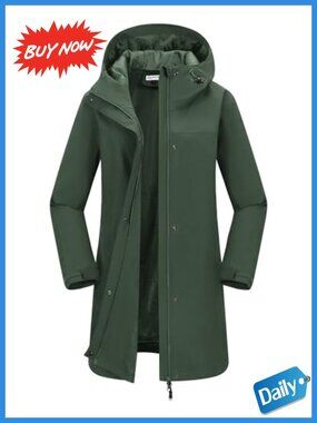 Women's Waterproof Long Raincoat with Hood Lightweight Windproof Jacket